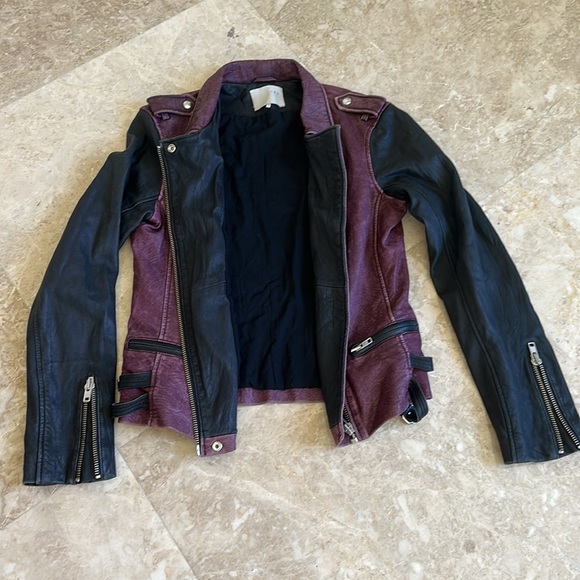 IRO purple and black lamb leather bomber moto jacket size 3 - Picture 2 of 4